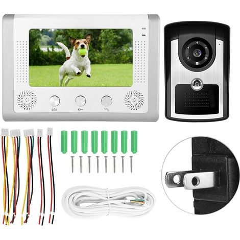 Interphone vidéo filaire 7 pouces étanche avec caméra IR, sonnette visiophone 110-240V prise américaine (1/5)