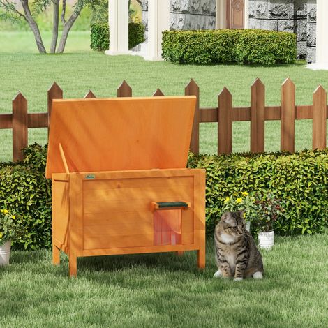 Niche pour chat extérieure 85x50x68,5 cm en bois orange isolée et surélevée – MEUBLIV (1/5)