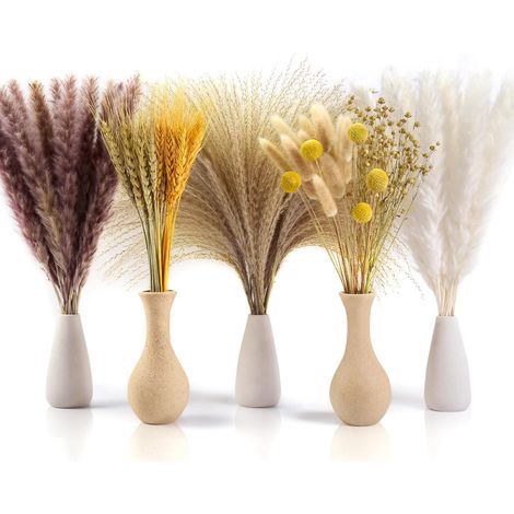Decoración de hierba de pampa seca natural, 100 piezas de flores secas de 40 a 44 cm, ramo de decoración de hierba de pampa seca, plantas decorativas de hierba de pampa para arreglos bohemios, bodas,  (1/5)