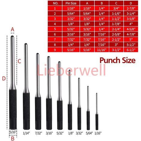 LIEBERWELL Roll Pin Punch Set with Storage Pouch, Punch Tools for Repair with Bench Block Pin Punches and Hammer
