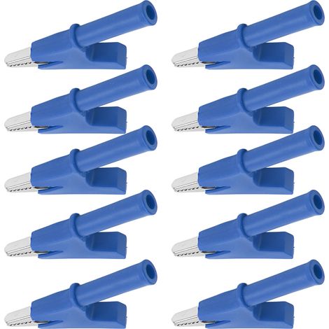 10 Pièces Pinces de Test Crocodile 10A avec Douilles 4mm - Kit Accessoires Électroniques Bleu (1/5)