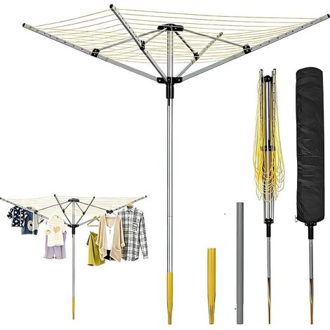 Outdoor Rotary Clothes Airer with Floor Socket and Protective Cover, Rotary Clothes Airer with 50m Long Washing Line Umbrella Shape Suitable for Balcony and (1/5)