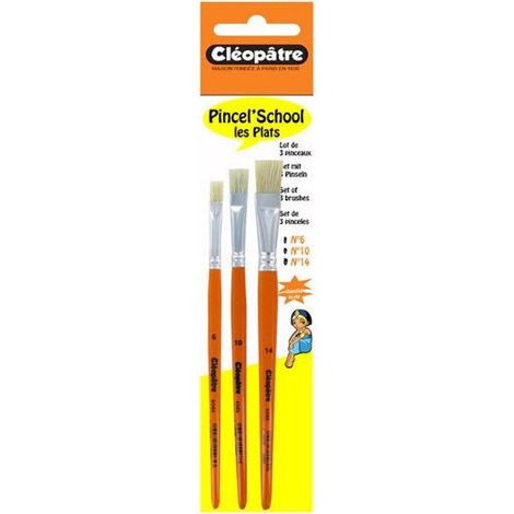 Pinceaux plats - CLEOPATRE - Soie de porc - Pincel'School - Blanc - 3 pcs