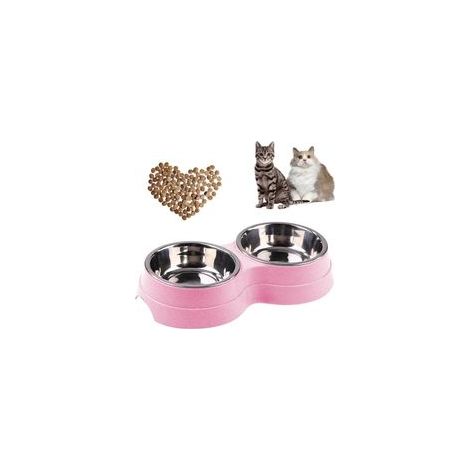 Double gamelle pour chat avec bol amovible en acier inoxydable et base antidérapante,adaptée aux chats de petite et moyenne taille (1/4)
