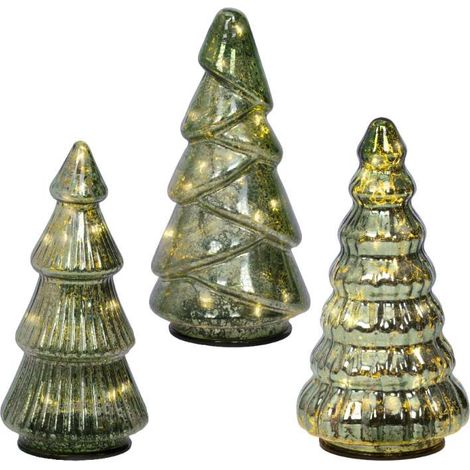 Lumineo Set 3 Alberi di Natale in Vetro - Verde - 10 LED 9x17,5 cm