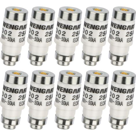 Fuse en céramique spirale D02 E18, 10 pièces 250VDC/400VAC 25A type gG, convient pour les équipements électriques domestiques et industriels (1/5)