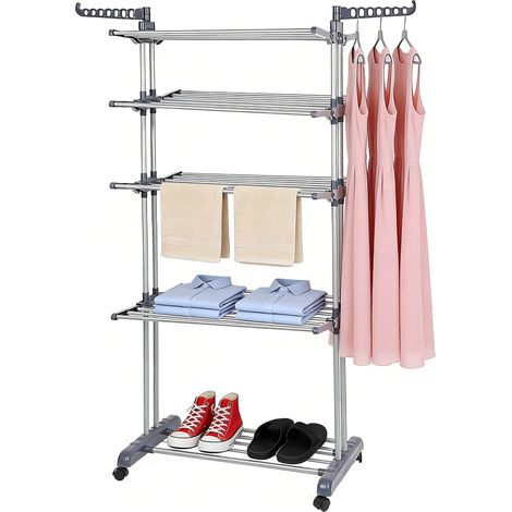 Séchoir à Linge étendoir Pliable Ailes latérales sur 4 Niveaux 175cm (1/5)