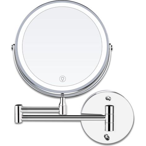 8 Inch LED Wall Mounted Makeup Mirror Lighted Magnifying Mirror, 1x/10x Magnification USB Rechargeable 3 Colors Adjustable, 360° Rotation Retractable for Bathroom (1/5)