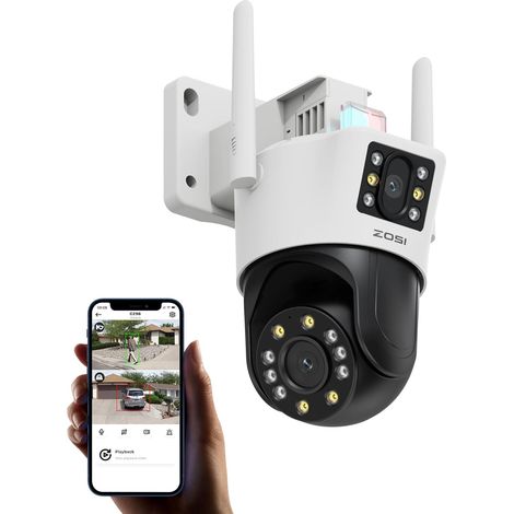 Caméra de vidéosurveillance WiFi 4 MP pour l'extérieur, Double Objectif Double Vue, caméra de sécurité sans Fil, Vision Nocturne en Couleur, Suivi Automatique, détection Personne/véhicule (1/5)
