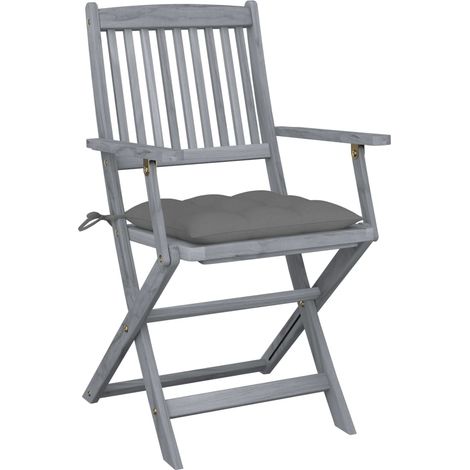 Lot de 2 Chaises de jardin et de camping pliables, Chaises de relaxation, avec coussins Bois d'acacia OIB5447E (1/5)
