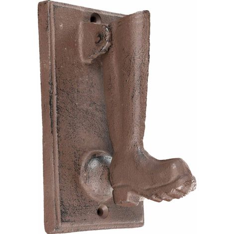 HOMESCAPES Heurtoir de porte marron en fonte style ancien – forme botte