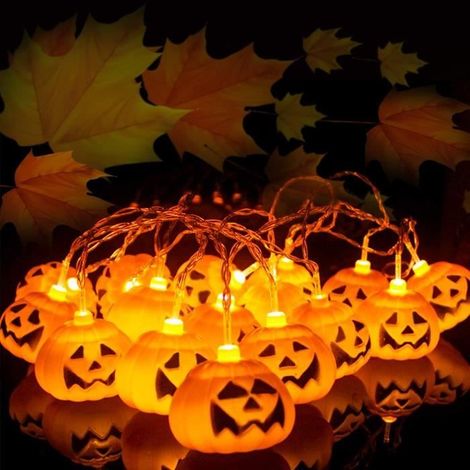 Guirlande lumineuse Halloween 5 m, 20 LED citrouilles clignotantes, piles AA, décoration extérieure et intérieure (1/4)