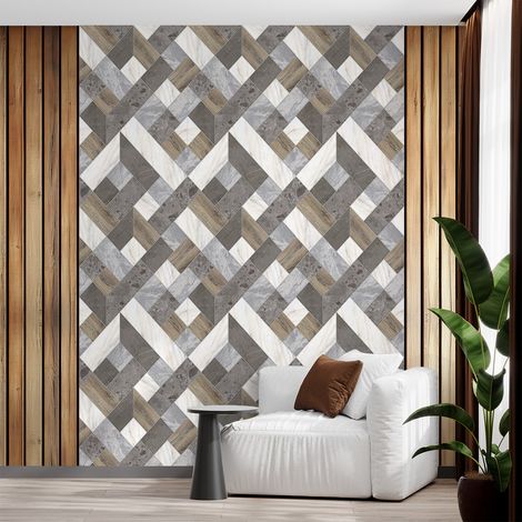 Papier peint intissé pré-encollé - MARBRE ET BOIS EN ROMPUS - 1 rouleau de 300x60cm (1/5)