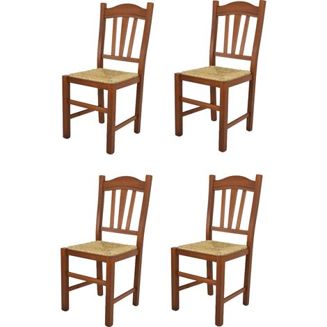 T M C S – Set de 4 chaises Silvana en bois de hêtre – Assise en paille – Hauteur 94 cm – Pour cuisine et salle à manger (1/5)