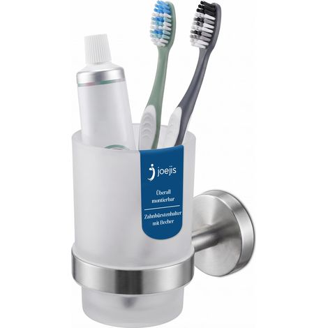 Gobelet à Brosse à Dents de Salle de Bain, Porte-Brosse à Dents en Acier Inoxydable, Porte-Brosse à Dents Mural, Porte-gobelet Mural Adhésif ou vis (1/5)