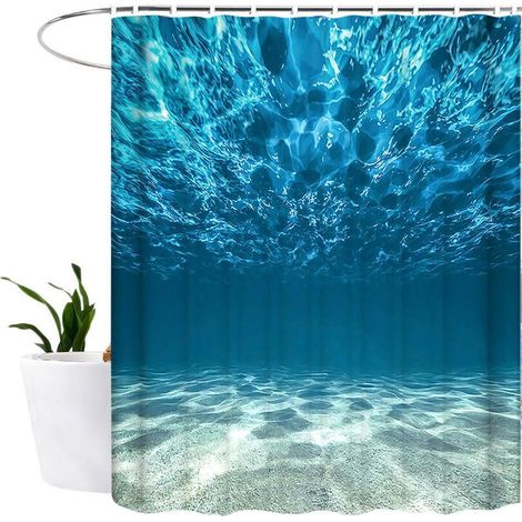 Rideau de douche Océan Bleu (180 x 180 cm) Imperméable et anti-moisissure Lavable Rideau de douche 3D en polyester 12 crochets pour salle de bain (1/5)