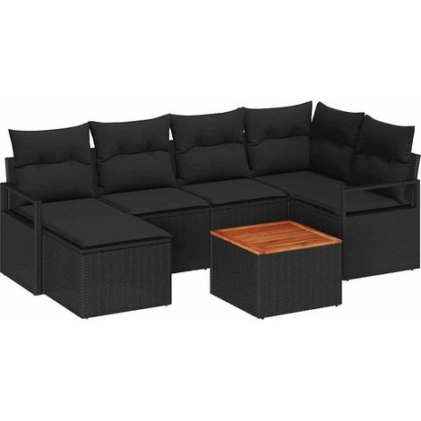 Garden Sofa Set with Storage 7 pcs Black Poly Rattan vidaXL