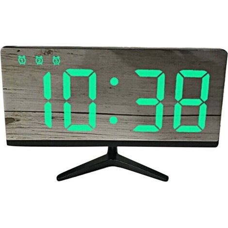 Réveil Électronique Enfant Numérique LED Miroir Thermomètre Fonction Snooze Lumière Verte Bureau (1/4)