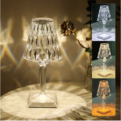 Lampada da tavolo in cristallo di diamante, luce notturna da comodino per creare atmosfera in camera da letto, temperatura/luminosità regolabili, non richiede batterie, ricarica USB - nessuna batteria (1/5)
