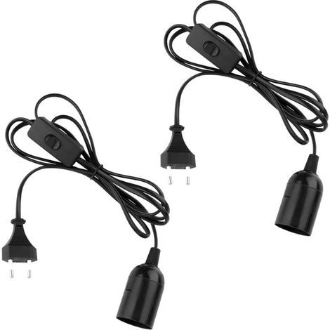 E27-Fassung mit Kabel, 2 Stück E27-Fassung mit Schalter, 1,8 m Kabel, E27-Fassung mit Schalter, für Stehlampen, Kronleuchter, Schlafzimmer und Küche (Schwarz)