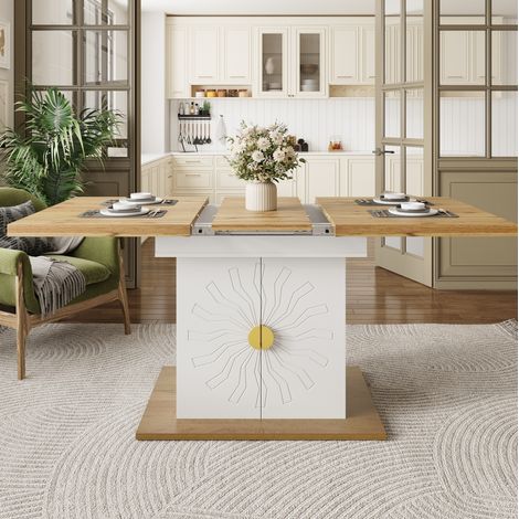 Table à manger extensible 110-140 x 70 x 76,5 cm en MDF blanc avec rangement OKWISH (1/5)
