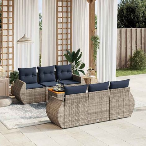 7-teiliges Gartensofa-Set mit Kissen, grau, Polyrattan (1/5)