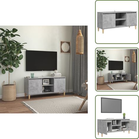 Meuble TV avec pieds en bois massif Gris béton 103,5x35x50 cm - Meuble Tv - Meuble Téléviseur - Rangement Tv - Buffet Tv - Meuble Scandinaves (1/5)