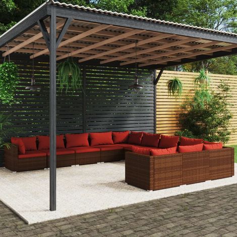 11-tlg. Garten-Lounge-Set mit Kissen Poly Rattan Braun (1/5)