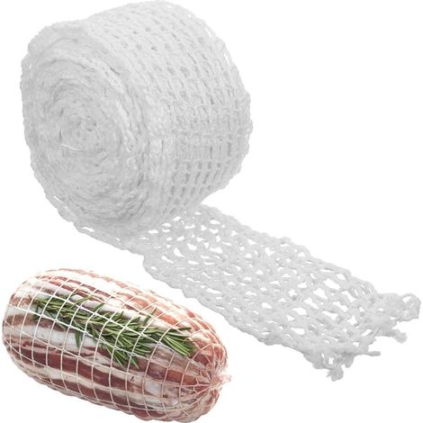 TuseRxln Rouleau de filet à viande - Filet à roulade - Élastique jusqu'à 5 m / Structure 18-Loch - 1 pièce - Pour rôtir, fumer et mariner - Blanc (1/5)