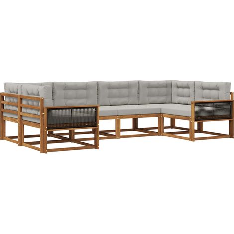 Outdoor Sofa Set with Cushion 6 pcs Natural and Light Grey vidaXL (1/5)