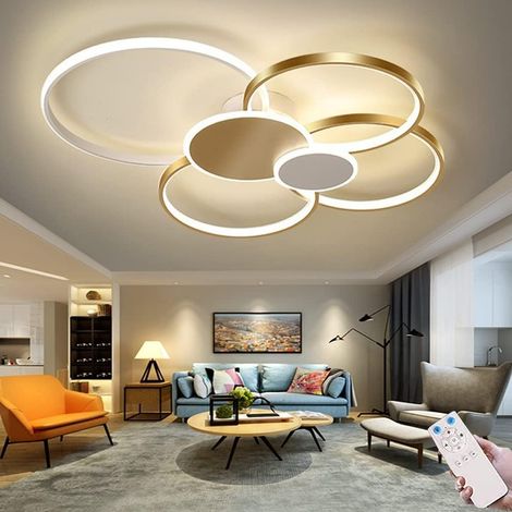 Lampes De Plafond Dimmable LED Salon Plafonnier Avec Télécommande Plafonnier Anneau Rond Créatif Design Plafonniers En Métal Pour Chambre Cuisine Salle À Manger Bureau Lamp Suspensions (Gold-100CM) (1/5)