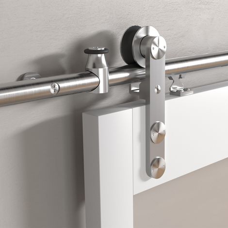 SOTECH Edelstahl Schiebetüren Set MANSION mit Softclose (seitlich anschraubbar) bis 80 kg Türgewicht, max. 1000 mm Türbreite, 30-40 mm Türstärke, Holzschiebetür mit Türstopper & Bodenführung (1/5)