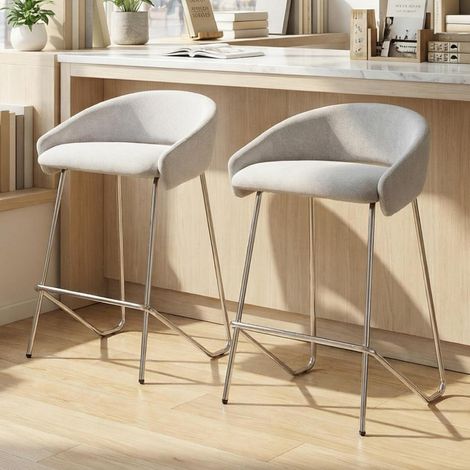 Barhocker 2er Set mit Rückenlehne, Chenille, Metallgestell, modern, grau (1/5)