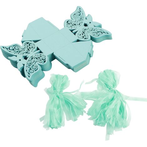 Lot de 100 boîtes cadeaux bleu clair pour dragées de mariage ou anniversaire, décoration de table nuptiale.