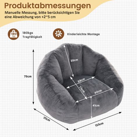 Fauteuil pouf adulte en fausse fourrure, rembourrage en mousse, gris clair OKMYHOME (1/5)