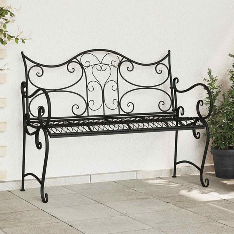 vidaXL Banc de jardin 2-Nombre de places 114 x 56,5 x 90 cm Acier Noir (1/5)