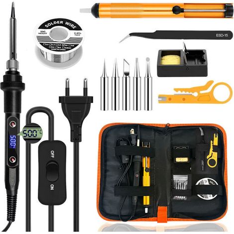 Fer à Souder Kit 80W Température Réglable 180-500°C Electronique de Precision avec Interrupteur ON/OFF, 5 Conseils de soudage etc. (1/4)