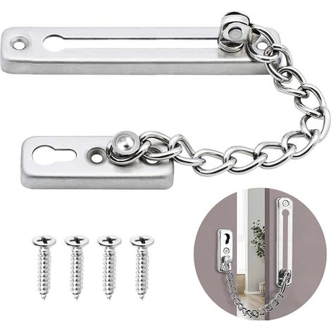 Chaîne de porte, chaîne de porte de sécurité en acier inoxydable, chaîne de porte en acier inoxydable, chaîne de porte de sécurité avec vis, porte intérieure d'hôtel, porte et fenêtre, argent (1/5)