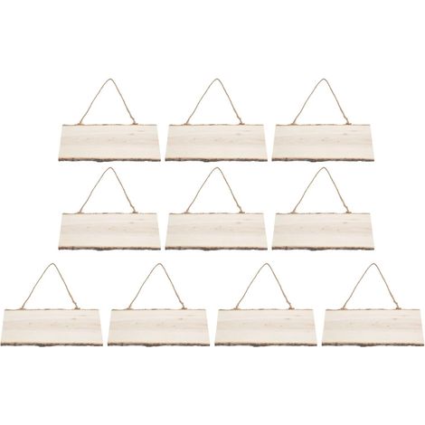 Lot de 10 panneaux en bois brut à suspendre, plaque en bois vierge avec cordes pour bricolage, peinture, écriture (1/5)