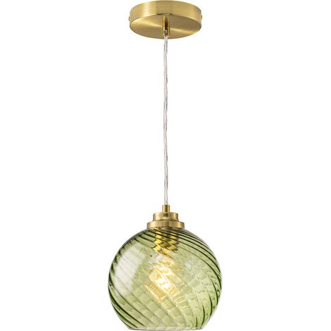 EDISHINE Vintage Pendelleuchte Esstisch, mundgeblasener Wellenglas-Lampenschirm, 1,5 m höhenverstellbar, E27 inkl. LED 2700K, Hängelampe für Kücheninsel, Esszimmer, Flur,Grün
