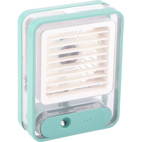 Ventilateur brumisateur de bureau à 3 vitesses, rechargeable par USB, silencieux, avec veilleuse intégrée, idéal pour la chambre, le bureau et les voyages (vert).