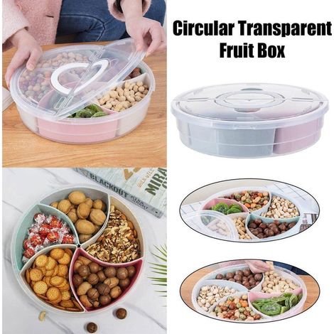 Plateau de service rond transparent à fruits pour salon, en plastique. Organisateur pour table et chaises. (1/5)