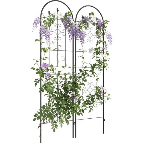 Lot de 2 treillis de jardin en acier pour plantes grimpantes, fleurs et autres végétaux, 50 x 180 cm, noir (1/5)