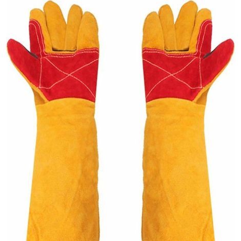 Gants de soudage épais Manches extra longues de 61 cm En cuir Résistants à la chaleur Gants de protection pour le travail (1/5)