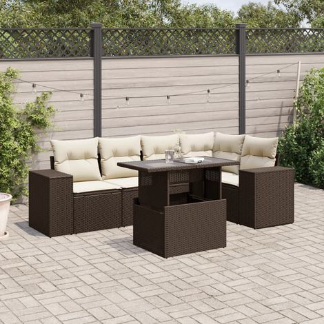 Set sofás de jardín 6 piezas y cojines ratán sintético marrón vidaXL (1/5)