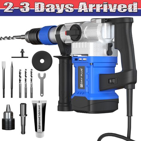Dayplus – Marteau à percussion professionnel 3000W – SDS Plus – 4500 BPM – Pour béton armé – Poignée rotative 360° – Coffret avec accessoires (1/4)