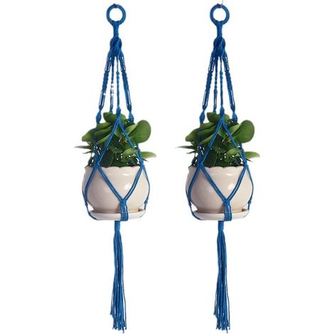 Cintre Pour Plante - Macramé En Coton Naturel - Suspension Murale Ou Plafond - Pour Intérieur Et Extérieur - Lot De 2 (1/5)