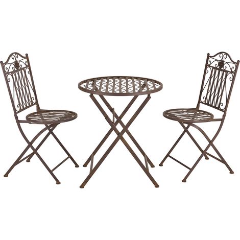 Bistroset Biella 3-tlg. klappbar Metall Edelrost-Braun [en.casa]