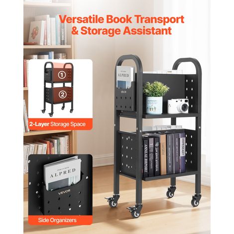 Chariot à Livres, Capacité de Charge 70 kg, Chariot de Bibliothèque, 45 x 33 x 88 cm, Étagère de Rangement Livres Double Face en L… (1/5)