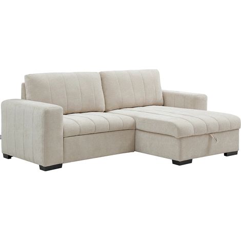 Canapé d'angle convertible et réversible en tissu texturé beige KONOTI (1/5)